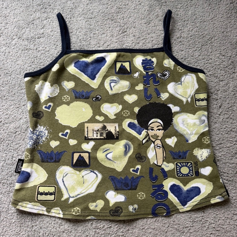 Y2K Blue and Green Graphic Tank, Size L